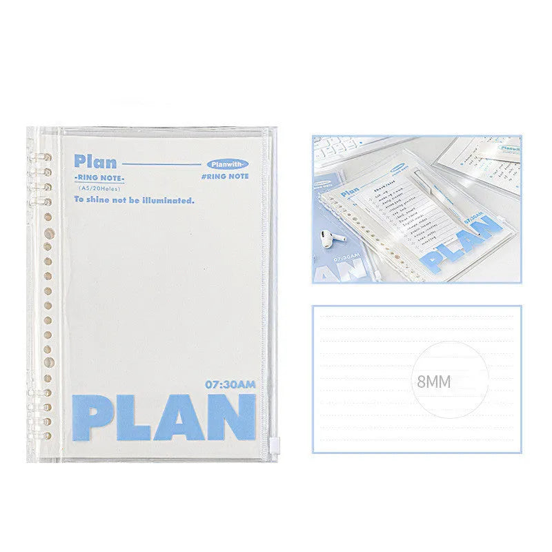 A5 PVC can store loose spiral notebook in white or blue colour with spiral binding