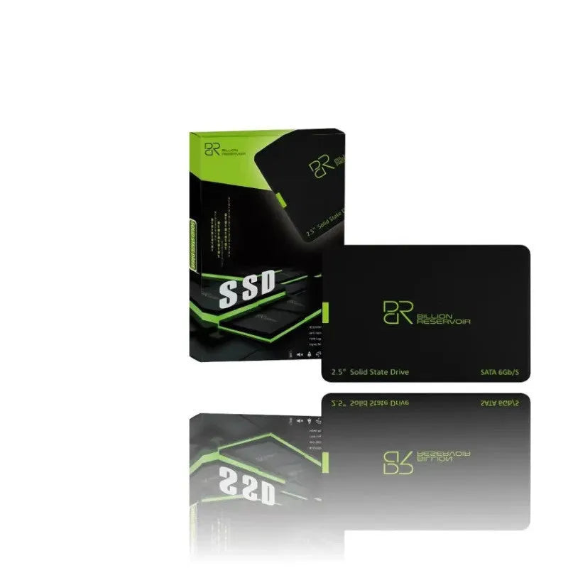 Black plastic-cased 2.5-inch solid state drive with SATA connector for desktop and notebook computers