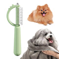 Dinosaur-shaped self-cleaning cat brush with double-sided grooming functions in blue colour