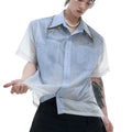 Men's blue and white gradient colour loose fit shirt with quilted pattern and short sleeves