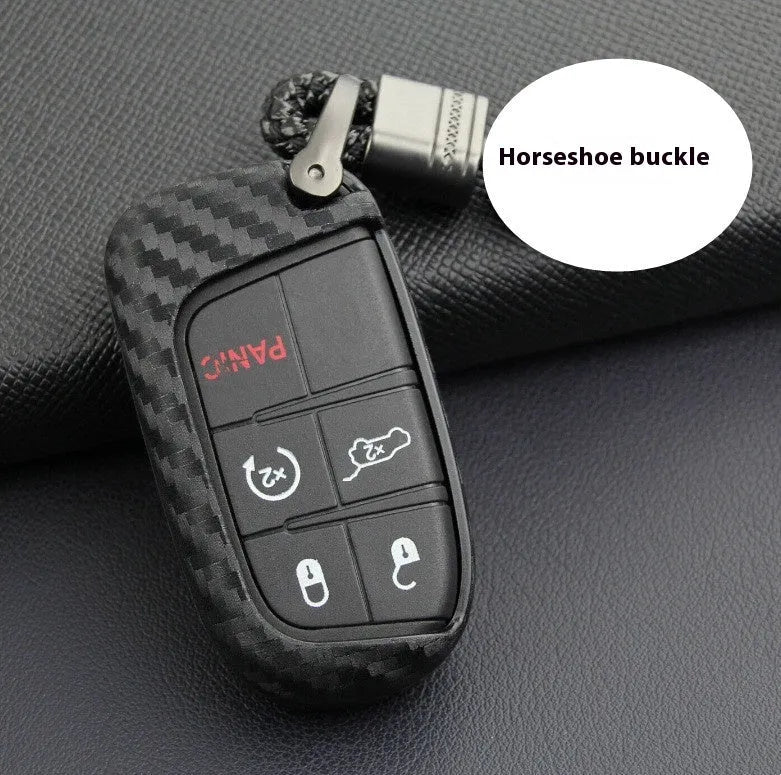 Silicone rubber protective case for Dodge Chrysler Fiat car keys with carbon fibre pattern.