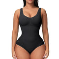 Green seamless nylon women's bodysuit corset laid flat, showing its one-piece shapewear design.