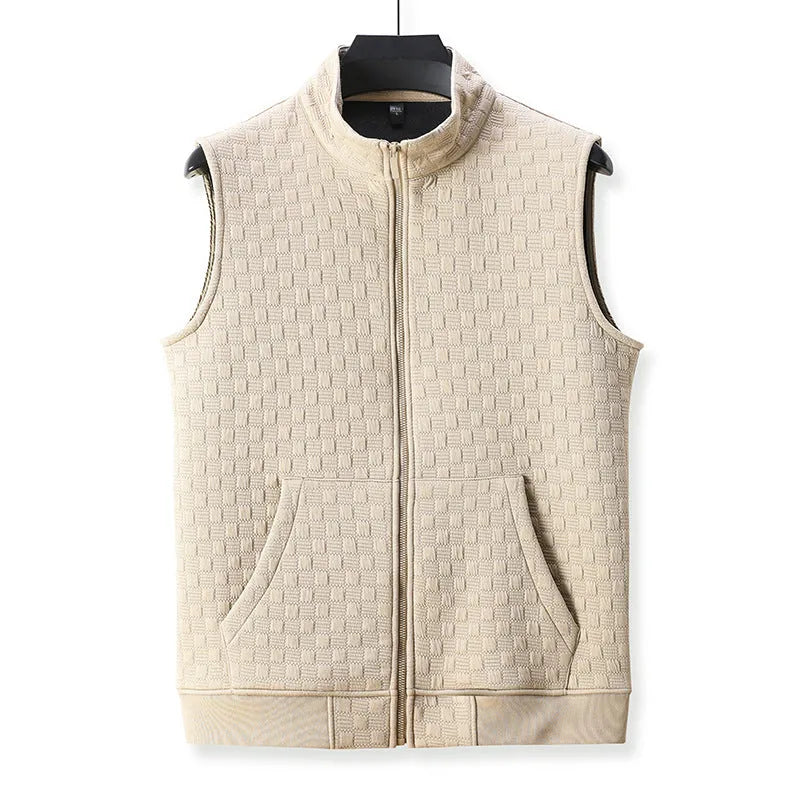 Man's casual sleeveless waistcoat vest in a polyester blend, shown in black.