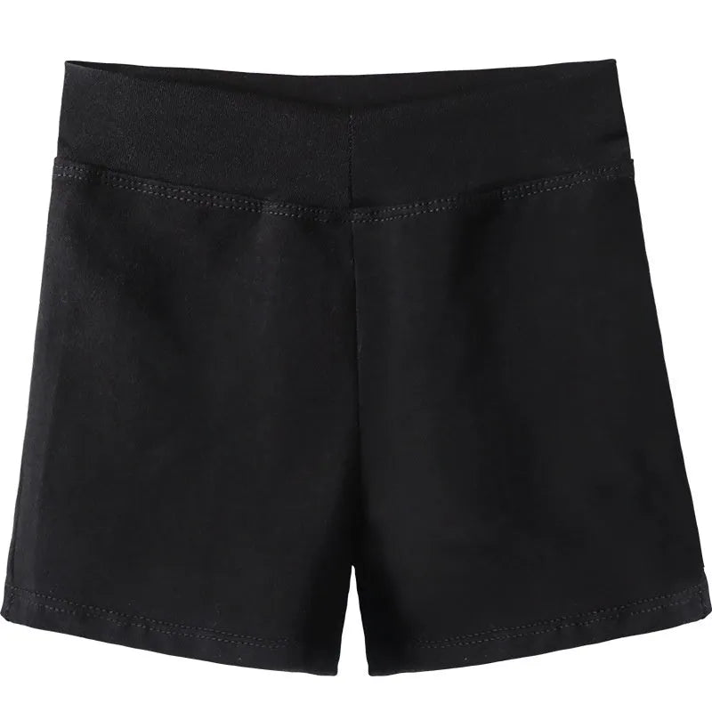Black cotton ballet practice shorts for women with elastic waistband