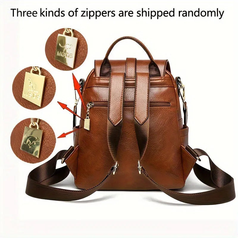 Simple ladies backpack in black with PU material and multiple pockets for commuting