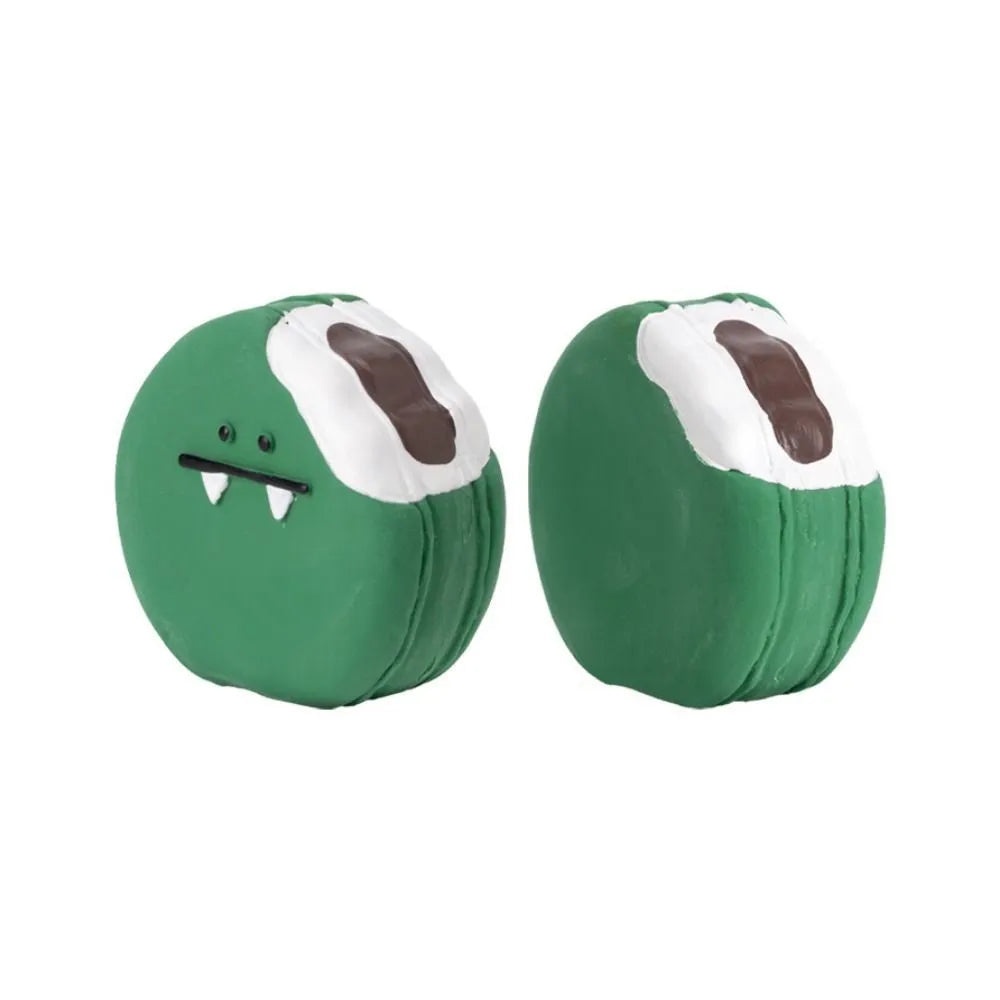 Cartoon pattern latex dog chew toy shaped like egg bread with squeaker in yellow or green