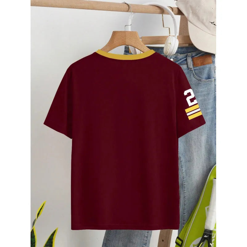 Green cotton loose fit T-shirt with digital printed white letter pattern short sleeves