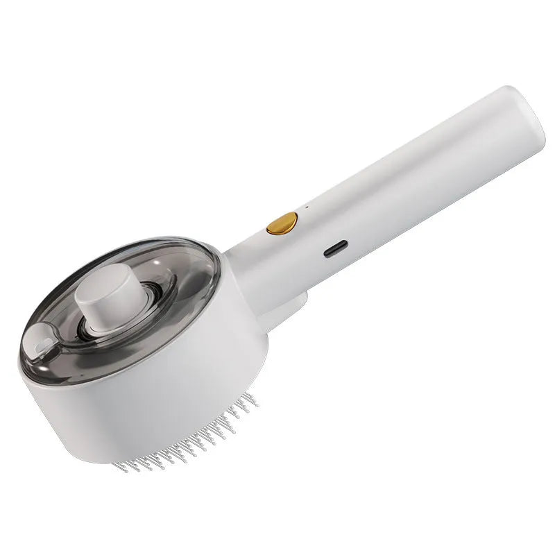 Ceramic white pet grooming brush with spray function and UV sterilisation light for cats and dogs