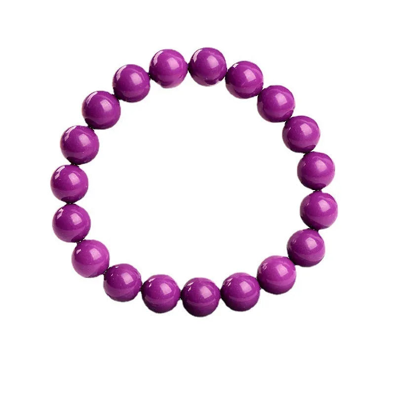 Jiuya polished crystal bracelet in purple mica colour, showing single strand of round beads.