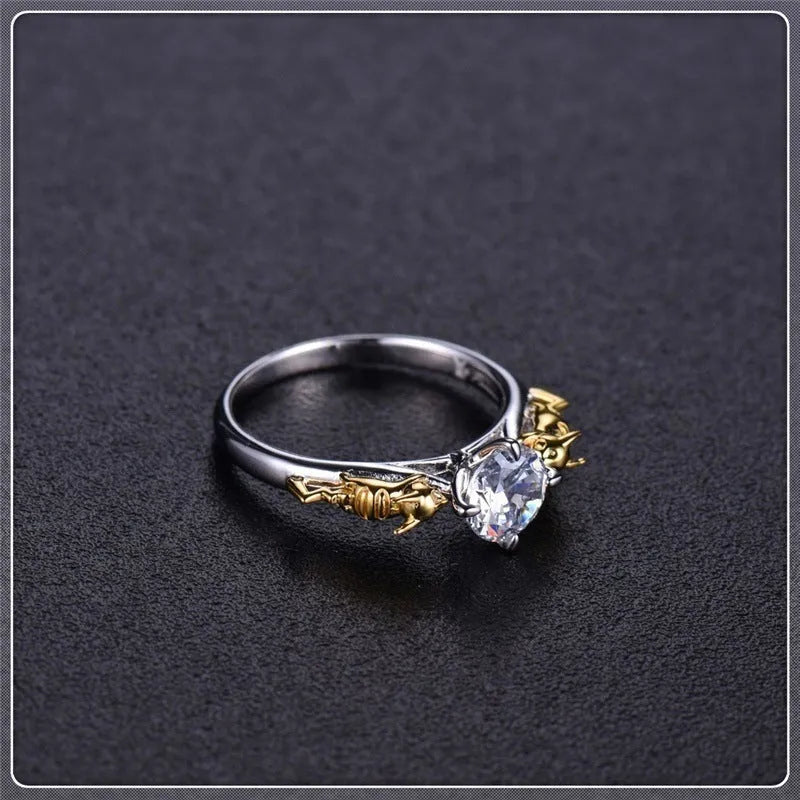 Black gold crown design crystal ring made from copper for cosplay and fashion.