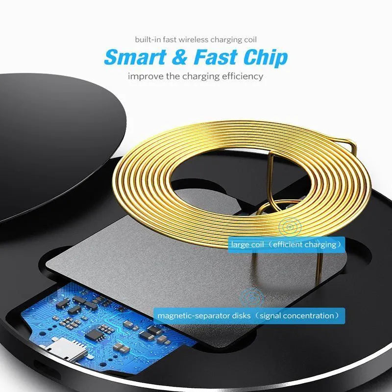Black ultra-thin square wireless fast charging pad with USB cable