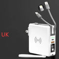 Super QI wireless charging power bank with built-in plug in black and white colour options