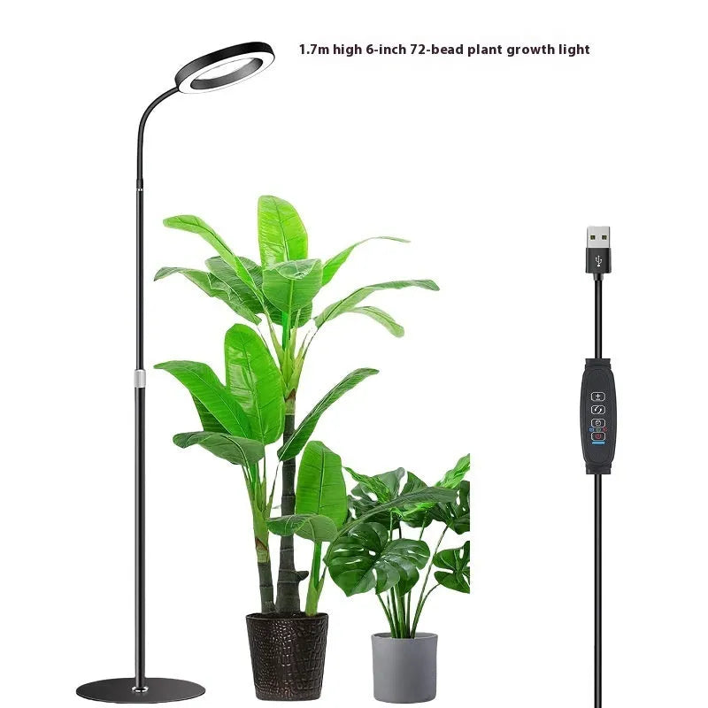 6-inch angel ring retractable floor plant grow light with aluminium stand extended to full height.