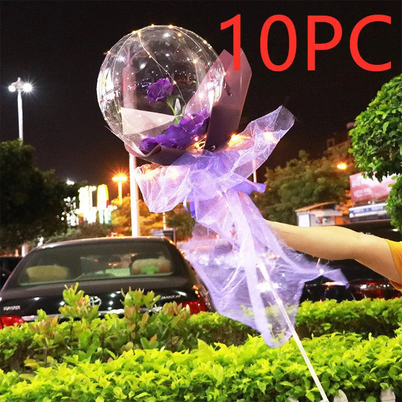DIY LED luminous transparent balloon and artificial rose bouquet kit for party decoration.