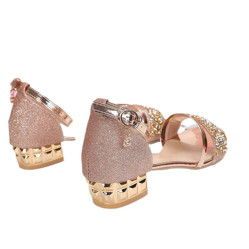 Women's Roman style rhinestone sandals with buckle fastening and exposed toe design