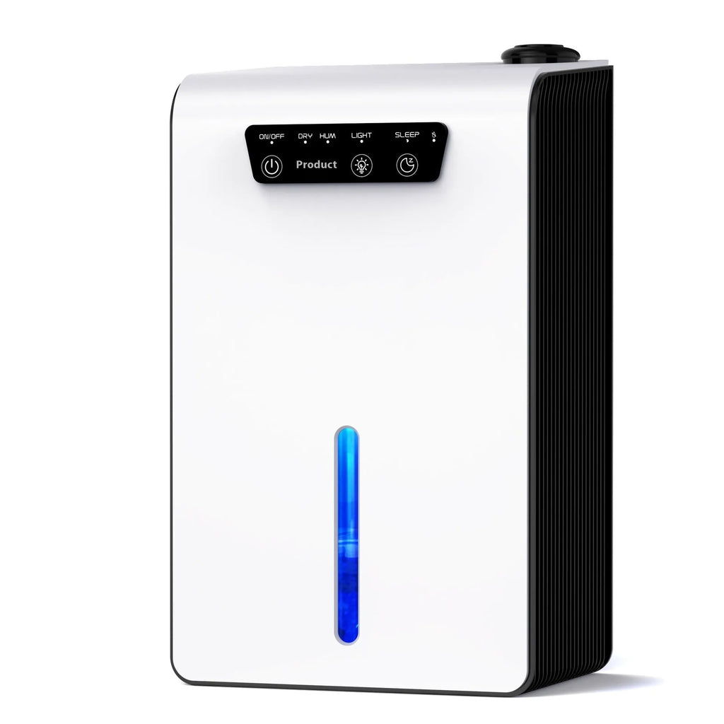 Milky white compact silent dehumidifier for small rooms and bedrooms