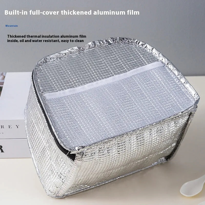 Insulated lunch box bag in textured cloth available in multiple colours for keeping food warm
