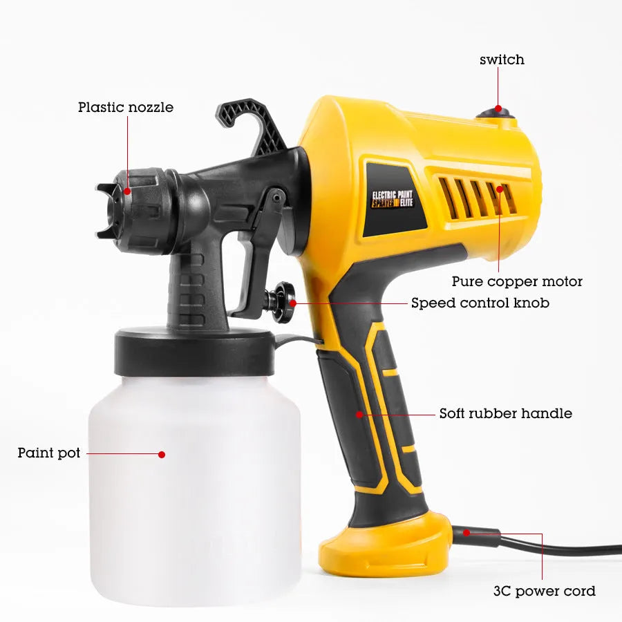 500W orange plastic electric spray gun with 2.5mm nozzle and upper suction feed
