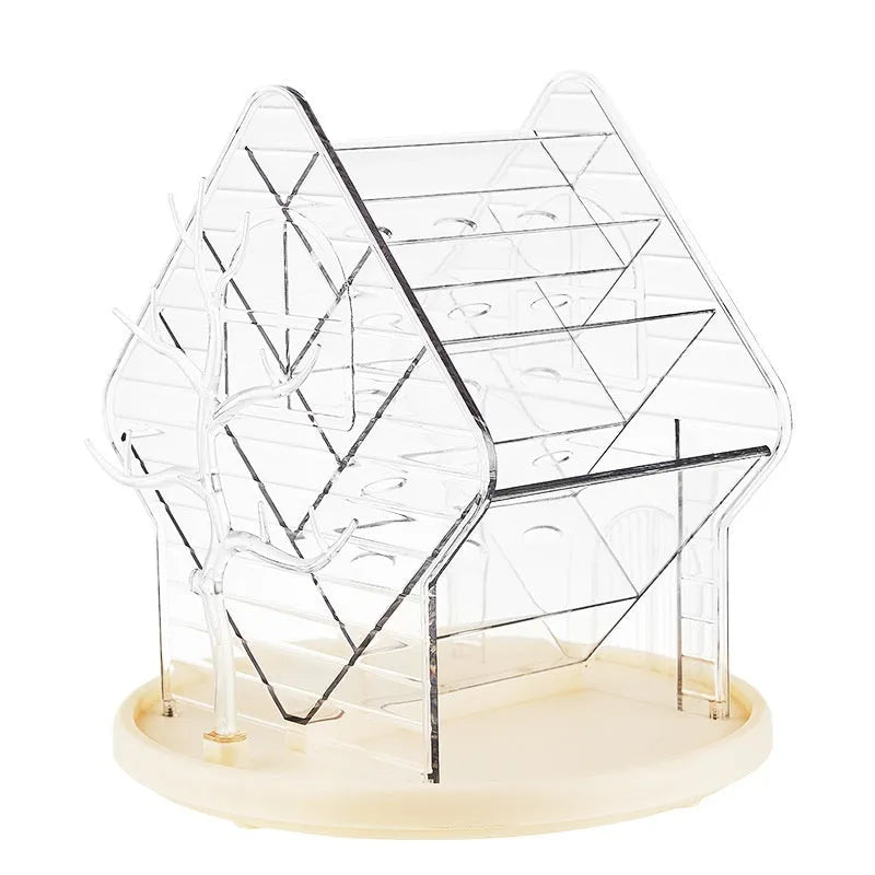 Rotating cosmetics storage box in amber gold colour showing 360-degree rotation mechanism