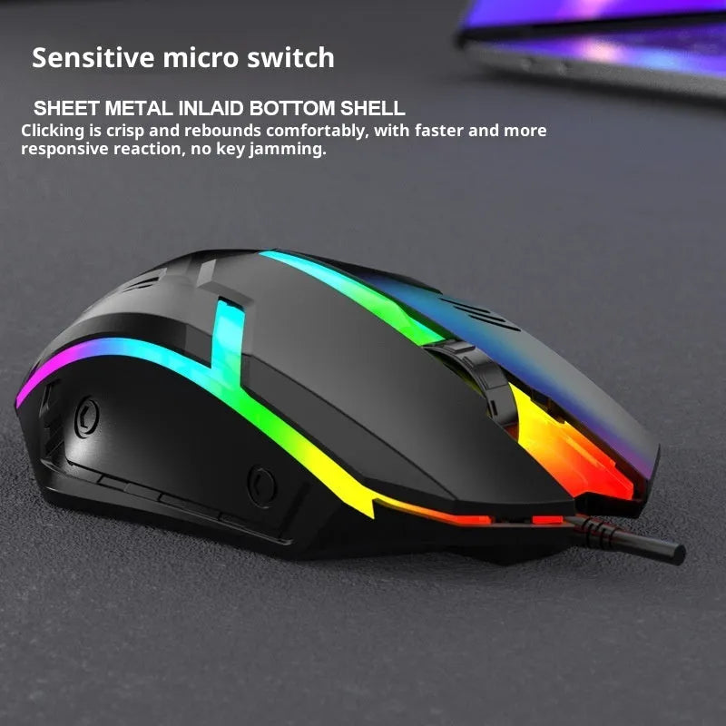 Large weighted wired USB gaming mouse in black, with ergonomic shape and scroll wheel