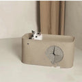 Grey foldable felt cat bed nest shown next to khaki version, demonstrating two size options
