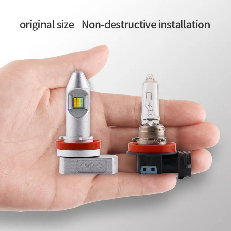Universal LED fog lamp retrofit bulb with aluminium housing for cars and trucks.