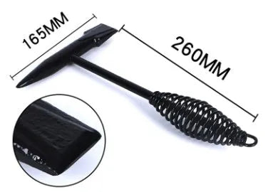 Welding slag removal hammer with spring steel handle and high carbon steel head.