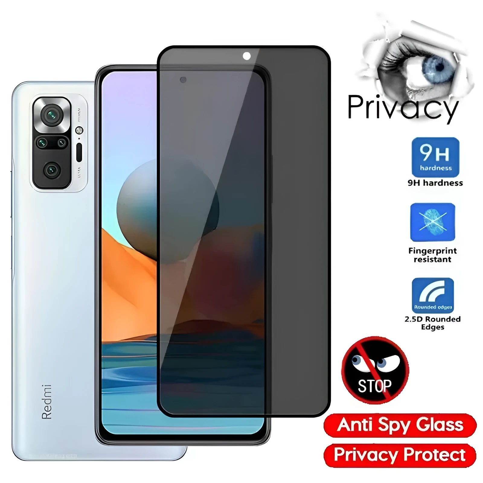 Anti-spy screen protector for Poco and Redmi Note phones with privacy film technology