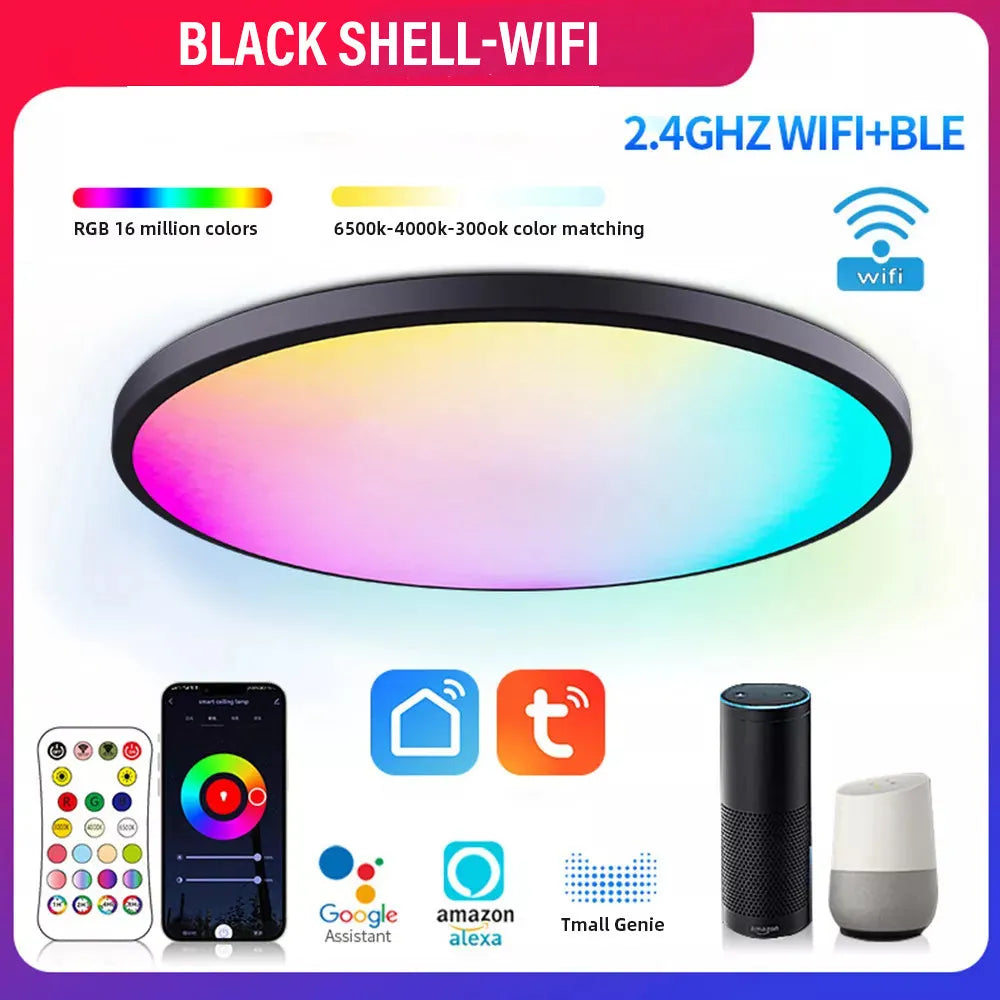 Black RGBCW Bluetooth ceiling lamp with circular design and colour changing capability
