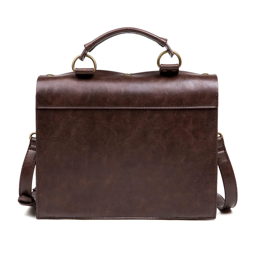 Bronze steampunk industrial retro shoulder bag with metal hardware and square pillow shape