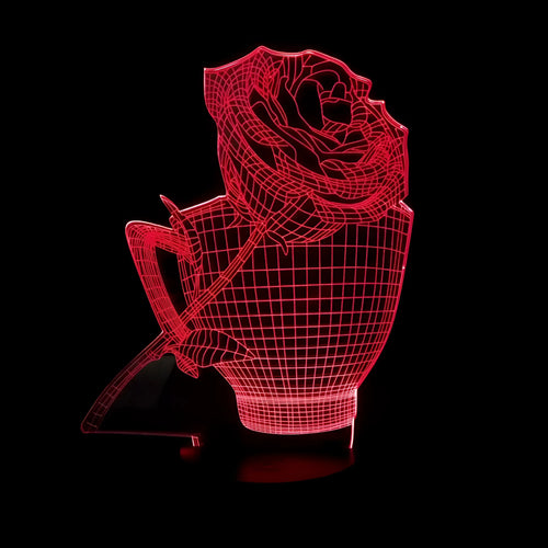 3D rose shaped LED night light with acrylic design and remote control showing multiple colour options