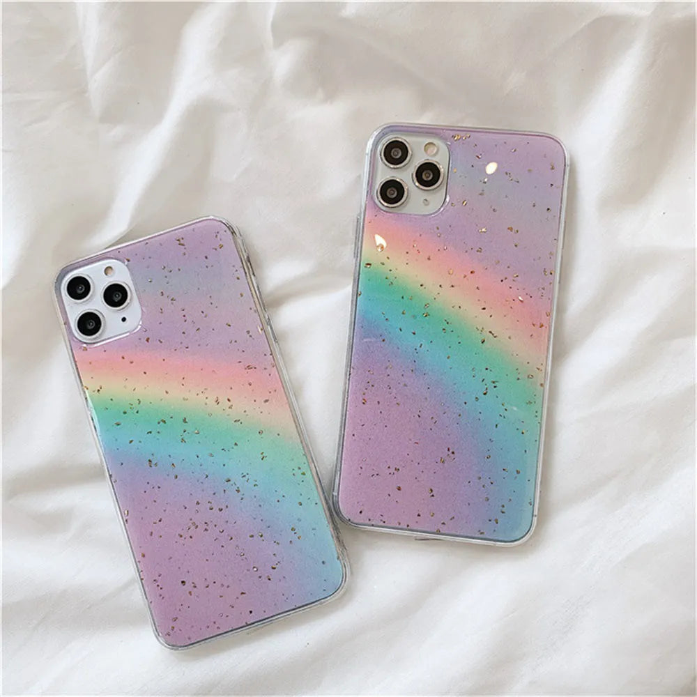 Rainbow gradient iPhone case with striped design for iPhone 6 through iPhone 11 models