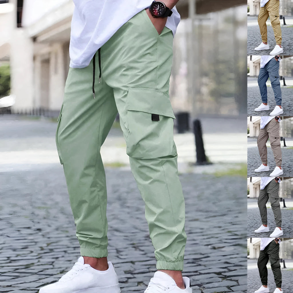 Solid colour polyester fibre workwear casual track pants with drawstring elastic waist, available in multiple colours