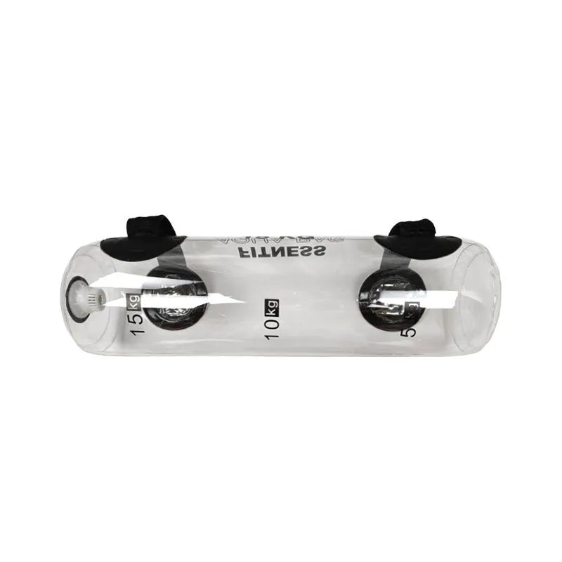 Transparent PVC inflatable water dumbbell bag for adjustable weight training.