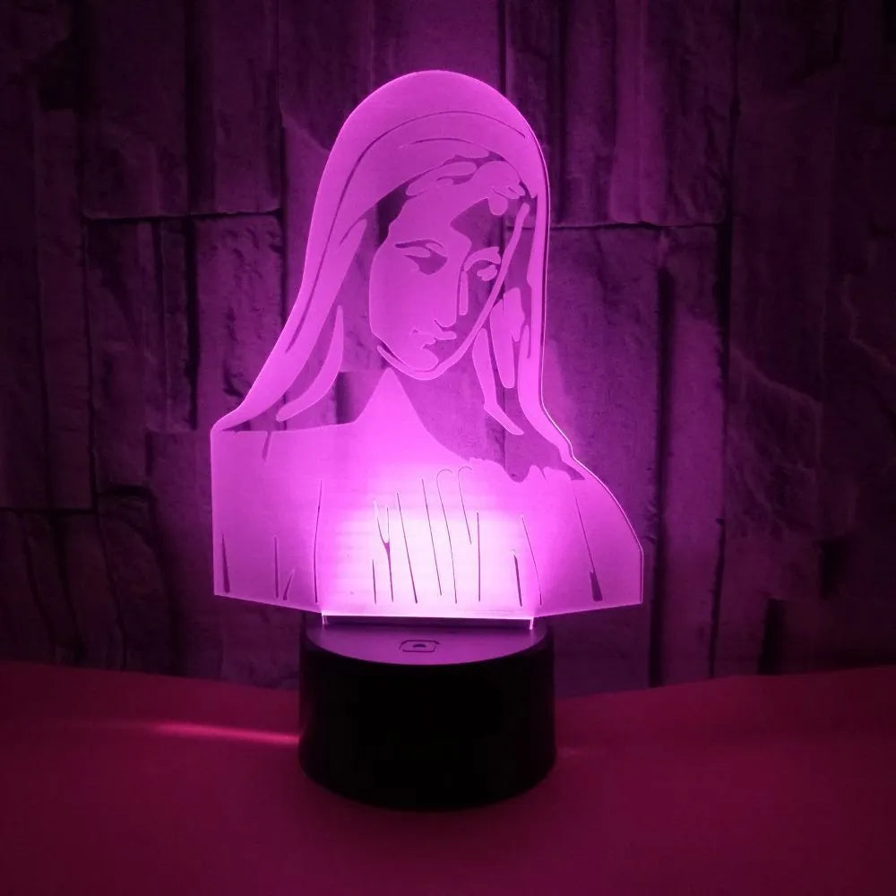 3D LED night light showing laser-engraved acrylic dual ring pattern with colourful illumination effects