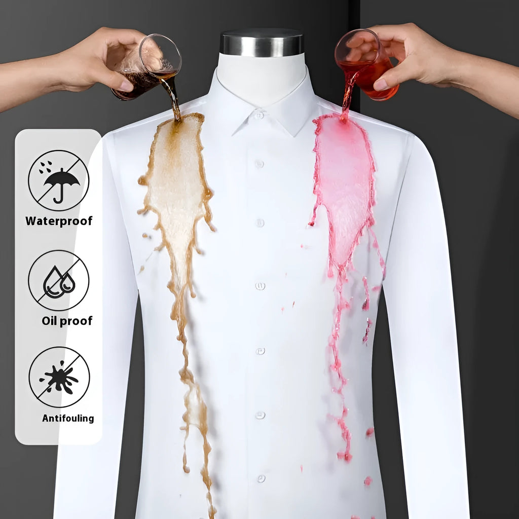 Men's bamboo fibre business shirt with square collar in solid colour showing waterproof and stain-resistant properties