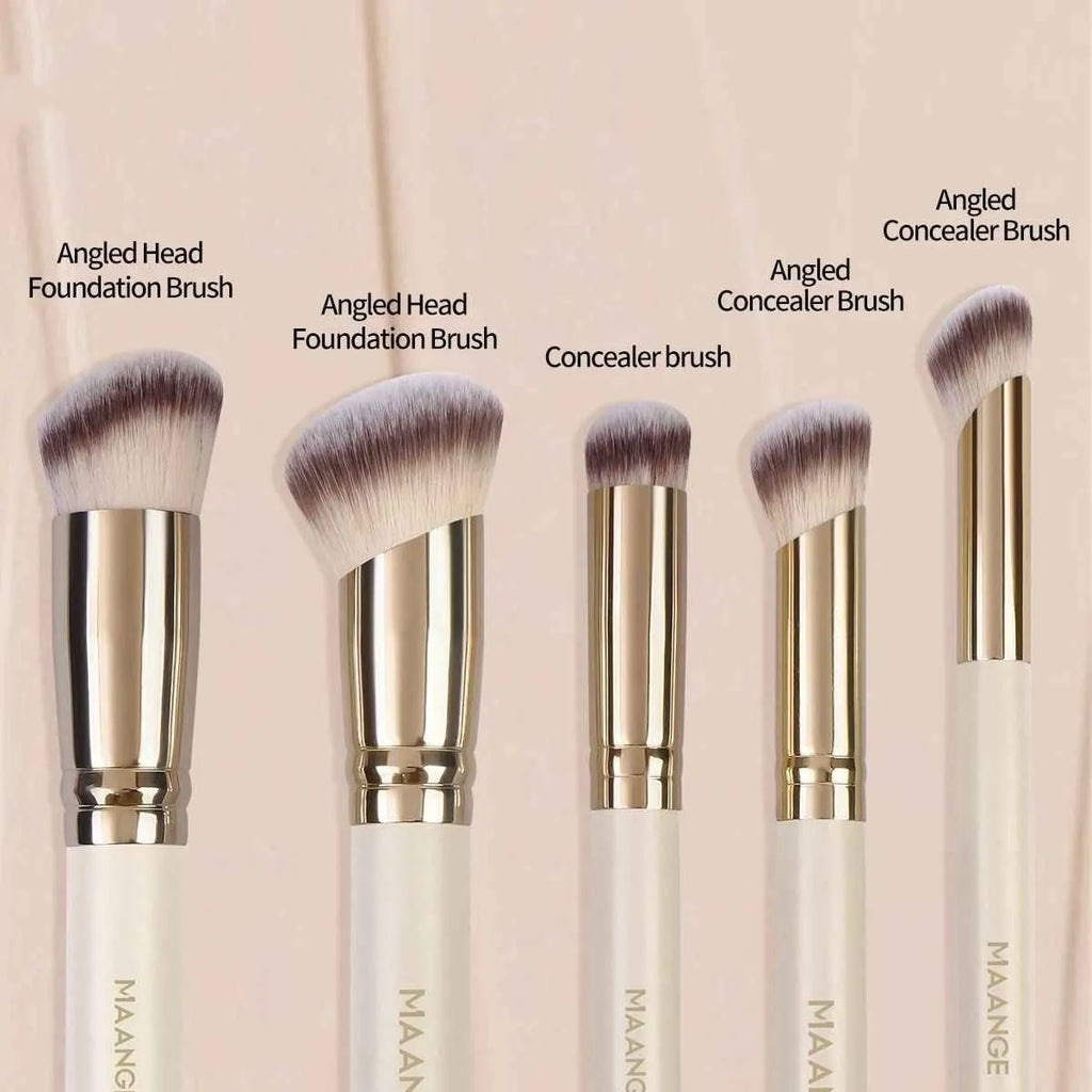 Five apricot makeup brushes with angled blush brush for cheekbone contouring