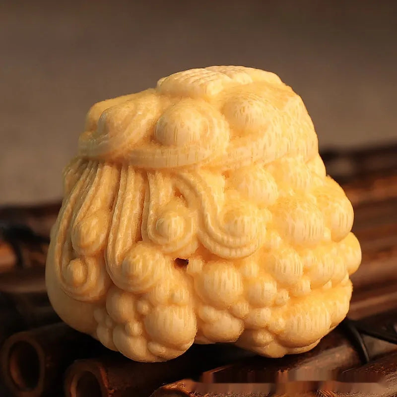 Solid bamboo carving of a golden Princess Toad ornament, 5.0 cm cute style figurine.