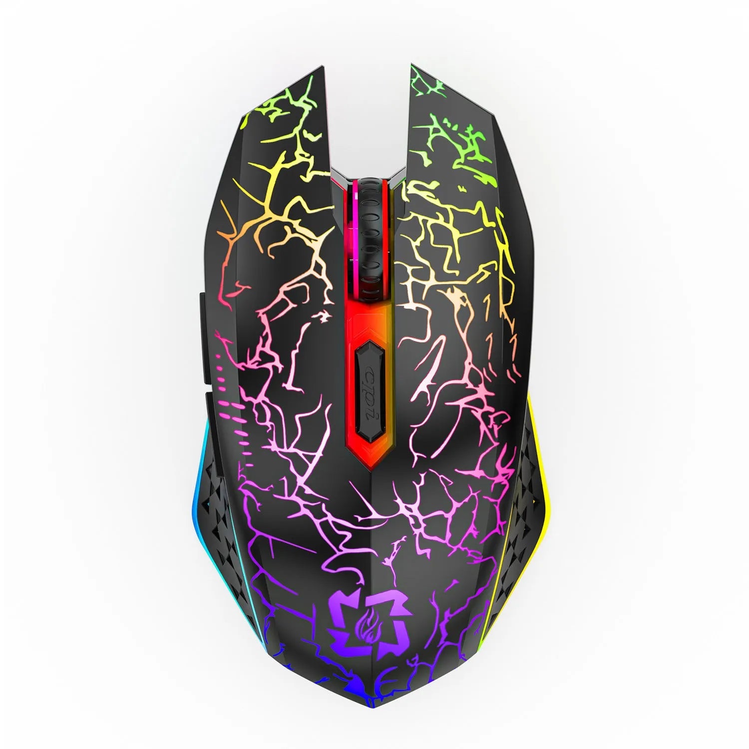 Black and white wireless gaming mouse with luminous breathing light and charging cable for desktop computers