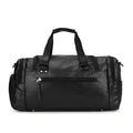 Large black travel bag with a separate shoe compartment, showing its size and durable PU fabric construction.