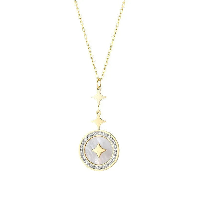 Titanium steel necklace with six-pointed star pendant on O-ring chain in gold finish