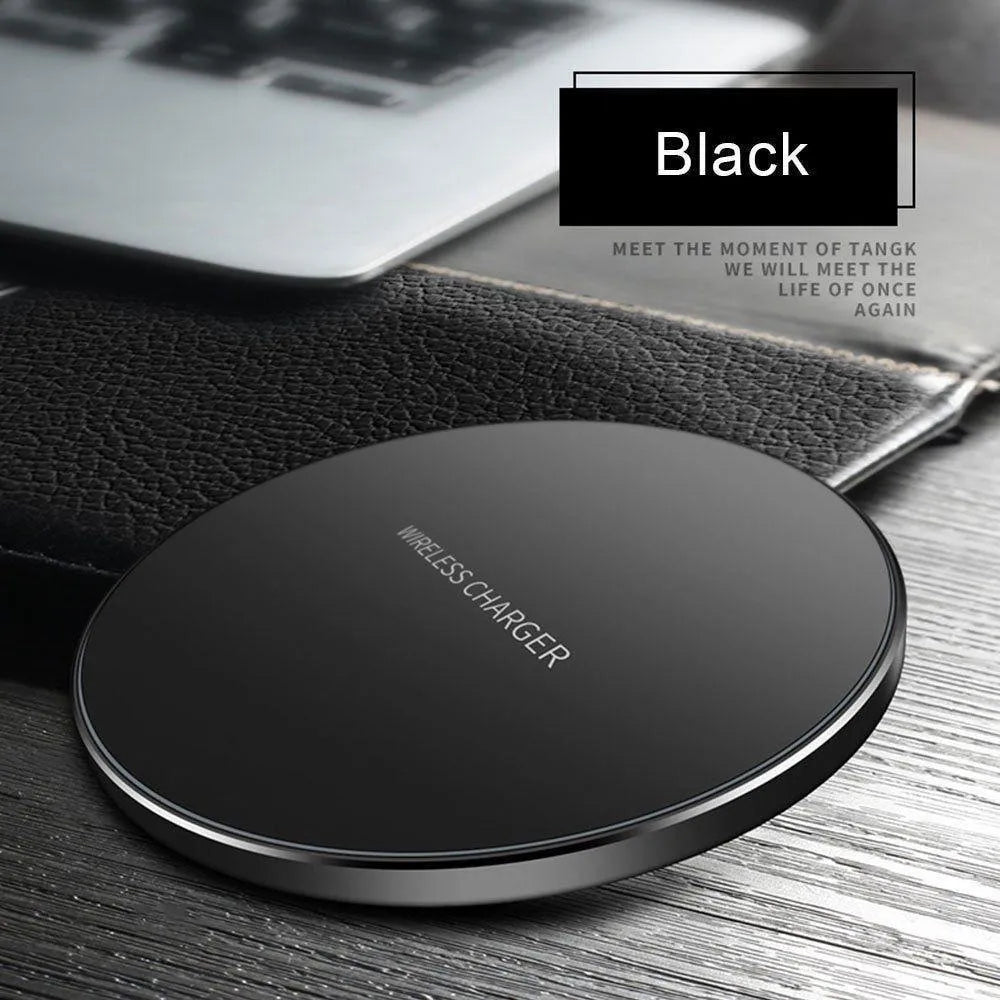Black ultra-thin square wireless fast charging pad with USB cable