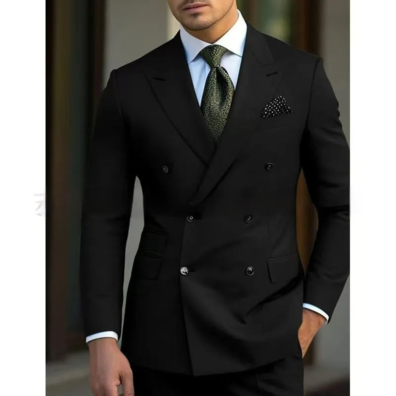 Men's regular-cut two-piece suit in light business style, cotton blend fabric, available in multiple colours