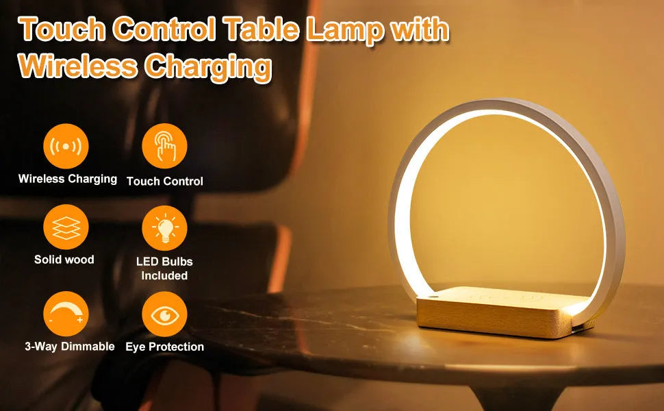 Wireless fast charging touch night light solid wood European style desk lamp with USB cable