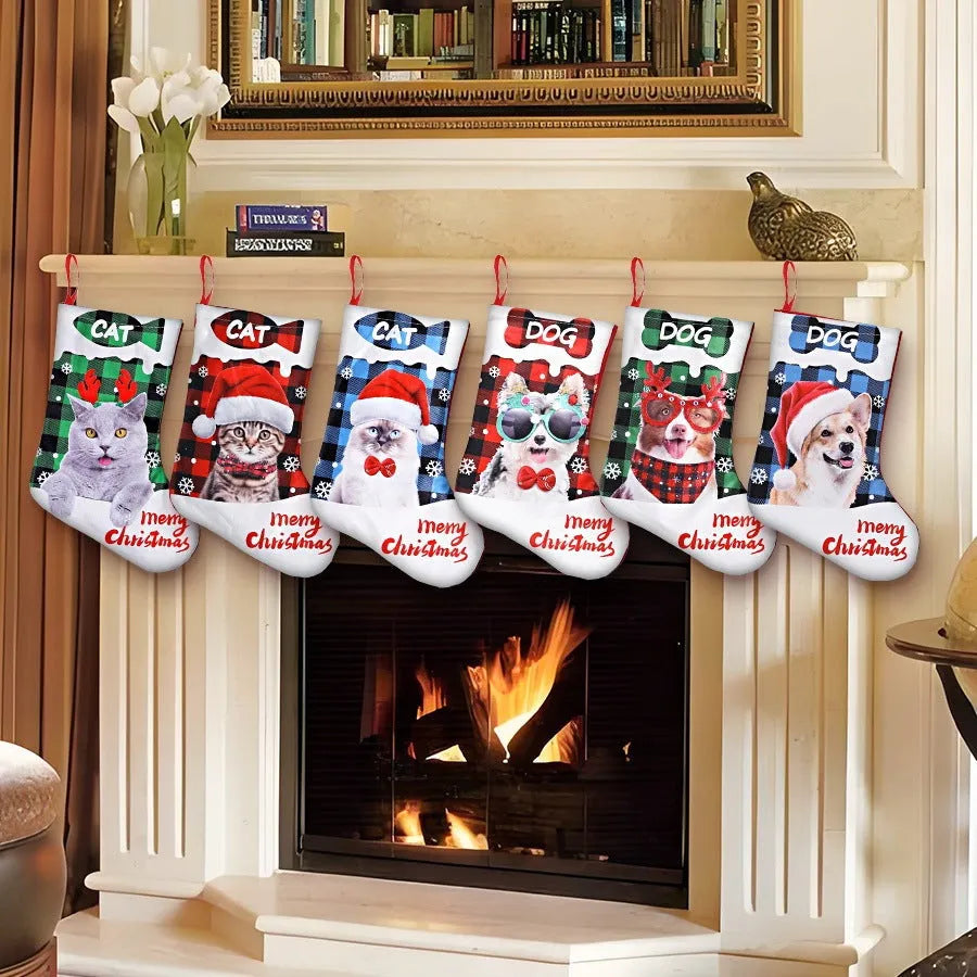 American-style Christmas decoration cloth with puppy and cat plaid designs measuring 26x36cm