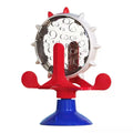 Interactive rotating pet slow feeder toy with sucker base in blue, green, red or yellow colour