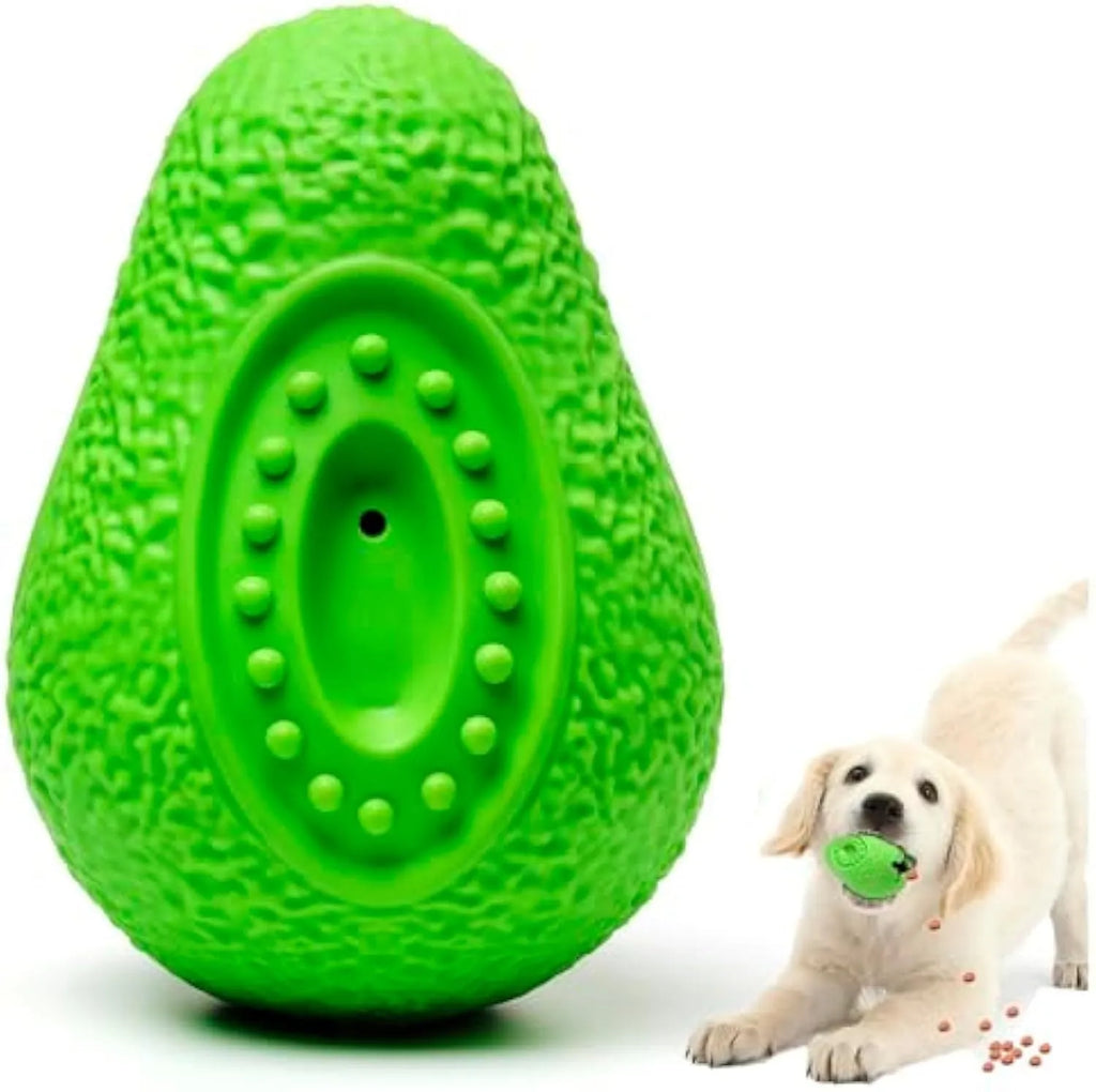 Green avocado-shaped rubber dog chew toy for aggressive chewers on white background