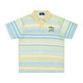 Men's blue printed short sleeve shirt with elastic polyester fabric in loose casual fit