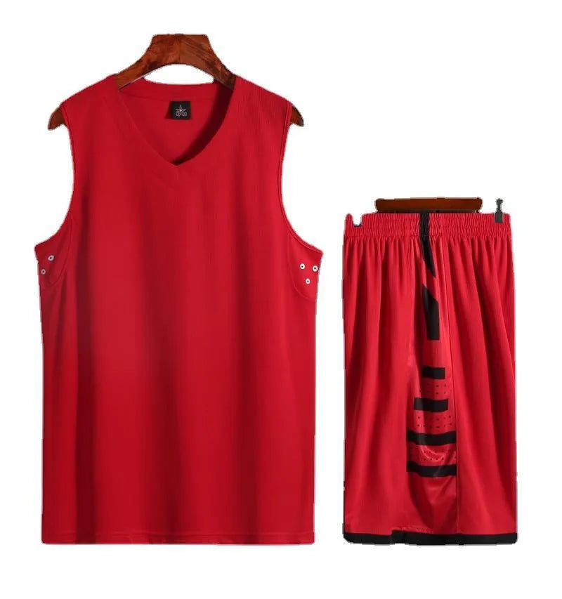 Black and white unisex sports vest for basketball and training, shown with matching pants.