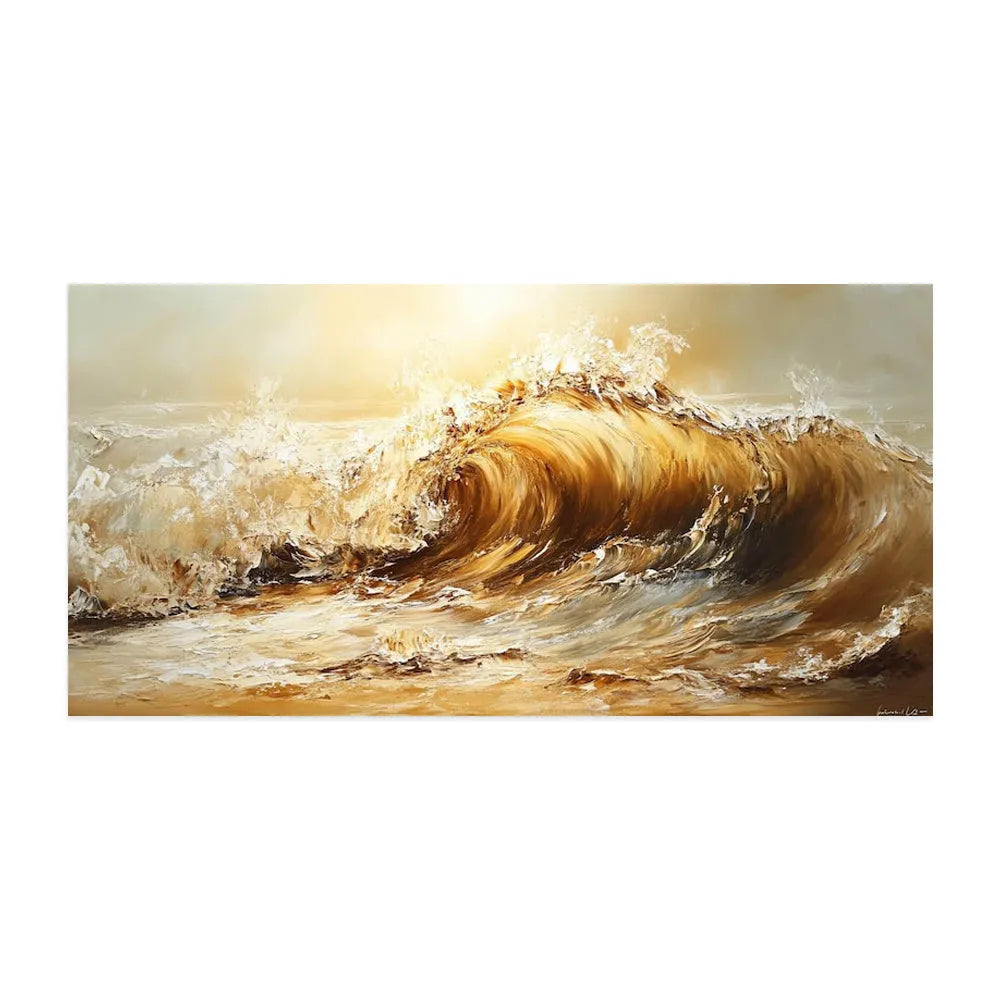Handmade oil painting canvas abstract yellow waves landscape modern home decor framed